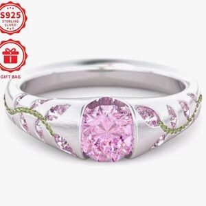 Custom Designs Beautiful Sterling Silver Ring with Pink & Green Stones